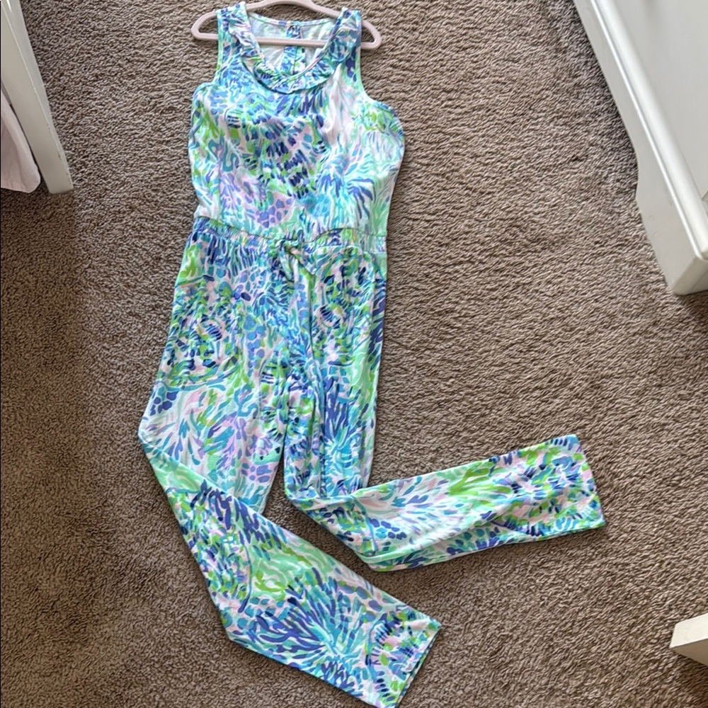 Kids Lilly Pulitzer Sleeveless Floral-Print Jumpsuit in Blue, Green & Lavender